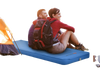 Self-inflating blue camping sleeping mattress with high-density sponge, ideal for outdoor activities and easy storage.