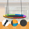 Colorful saucer tree swing with adjustable ropes, breathable mat, and durable Oxford fabric for outdoor fun.
