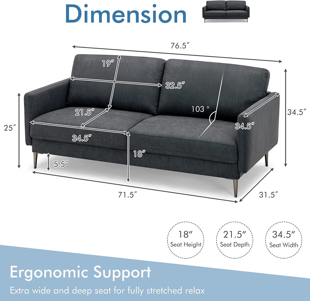 Costway Modern Loveseat with High-Density Backrest Cushions New