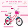 14-inch kids' bike with training wheels, doll seat, and woven basket, designed for ages 3-9 for safe outdoor fun.