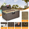 Propane rattan fire pit table set with side tank holder, 40000 BTU heat, all-weather PE rattan for outdoor gatherings.