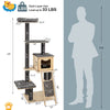 5-tier gray wooden cat tower with washable cushions, featuring a large condo, platforms, and sturdy scratching posts.