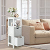 Freestanding white storage cabinet with 2 removable drawers and open shelf, ideal for bathroom or living room.