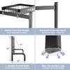 2 Tier adjustable over sink dish drying rack with 4 baskets and 8 hooks, featuring a rustproof frame and non-slip.
