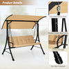 3-seat outdoor porch swing with adjustable beige canopy, padded cushions, and sturdy steel frame for backyard.