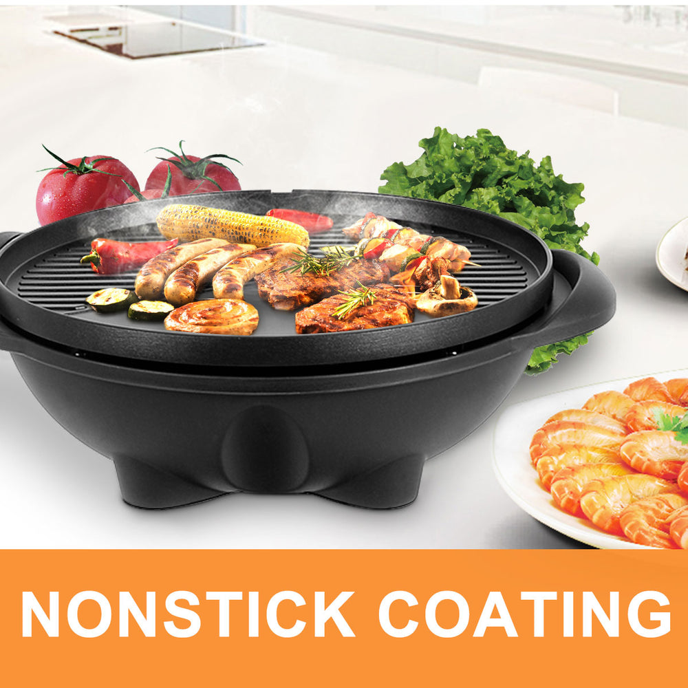 Outdoor electric BBQ grill with nonstick coating, 240 sq in grill plate, and removable stand for easy installation.