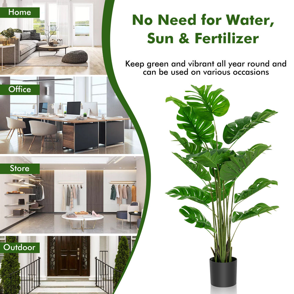 5 feet artificial Monstera deliciosa plant with realistic leaves in a stable pot, perfect for indoor and outdoor.