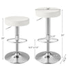 Adjustable round white PU leather swivel barstools with chrome footrest, 360-degree swivel, ideal for bar seating.