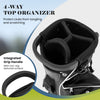 Top view of the black golf stand cart bag featuring a 4-way divider and integrated grip handle for easy carrying.