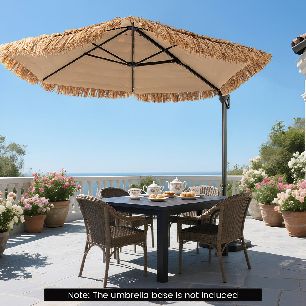 9.5 ft Cantilever Tiki Patio Umbrella Hawaiian Style Offset Hanging Umbrella-Natural丨Costway