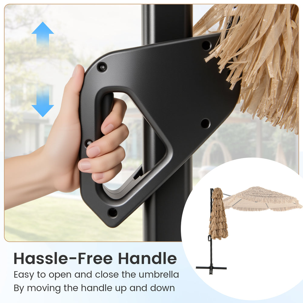 Hassle-free handle for the 9.5 FT cantilever tiki patio umbrella, designed for easy opening and closing.