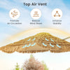 Double-tier top of the 9.5 FT cantilever tiki patio umbrella enhances ventilation and stability for outdoor use.