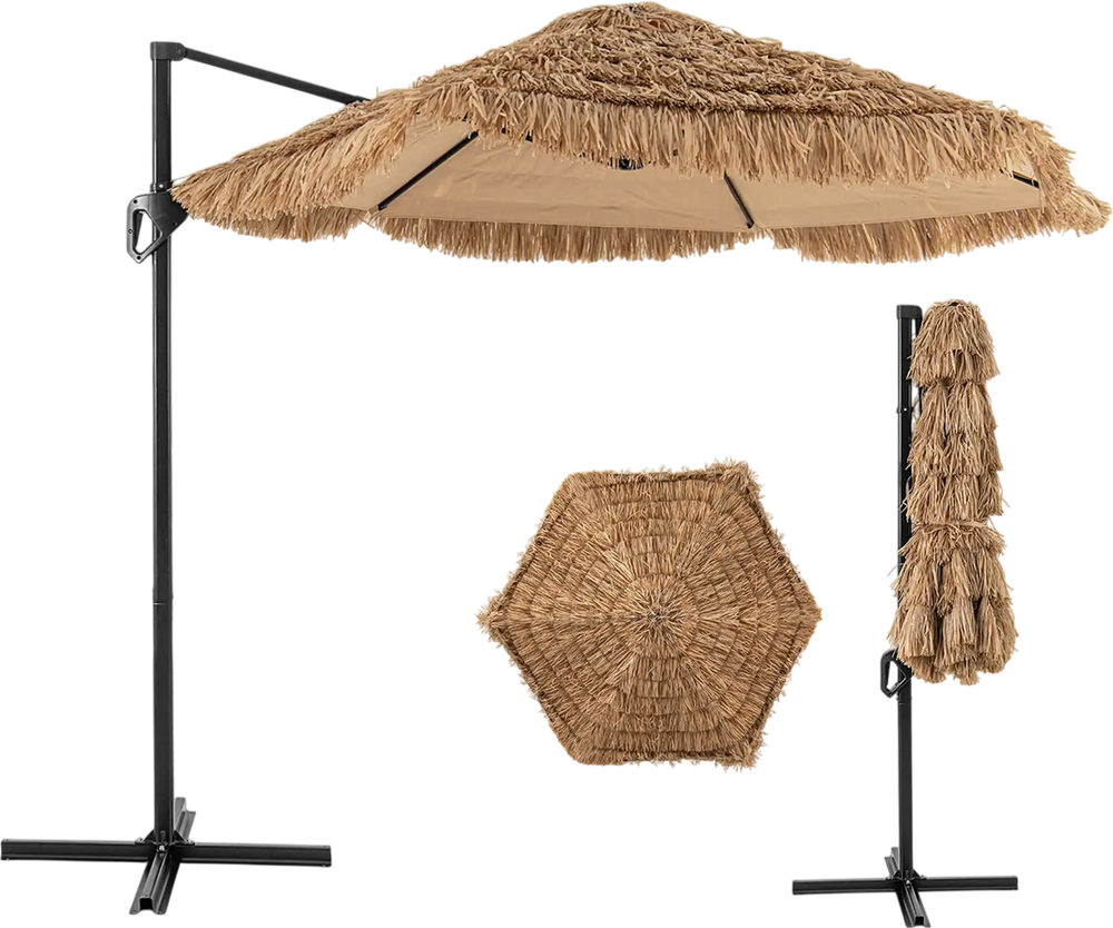 Costway 9.5' Cantilever Tiki Patio Umbrella Hawaiian Style Offset Hanging 14921007 New