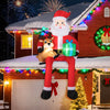 9.5 feet inflatable Santa Claus with LED lights, seated with a reindeer and gift box, ideal for festive outdoor.