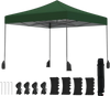 Green 9.5 x 9.5 feet pop-up canopy tent with adjustable heights, durable frame, and included sandbags for stability.