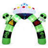 Colorful 9.8 FT inflatable alien archway with lights, featuring aliens and a UFO, perfect for Halloween outdoor decorations.