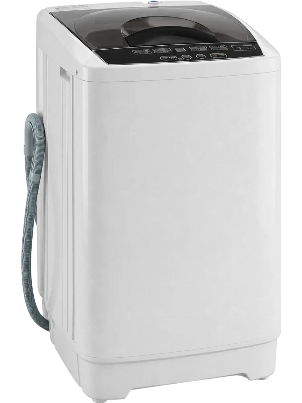 Compact 9.93 lbs full automatic washing machine in gray, featuring customizable washing cycles and a cord organizer for neat storage.