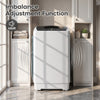 Compact gray full automatic washing machine with stainless steel tub and imbalance adjustment function for quiet operation.