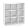 White 9-cube bookshelf with tool-free assembly, perfect for organizing books and decor in any modern living space.