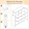Slide-to-lock mounting instructions for the 9-cube book shelf, designed for tool-free assembly and easy setup.
