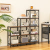 Rustic brown 9 cubes bookcase with carbon steel frame, featuring 12 shelves for organizing books and decor in home.