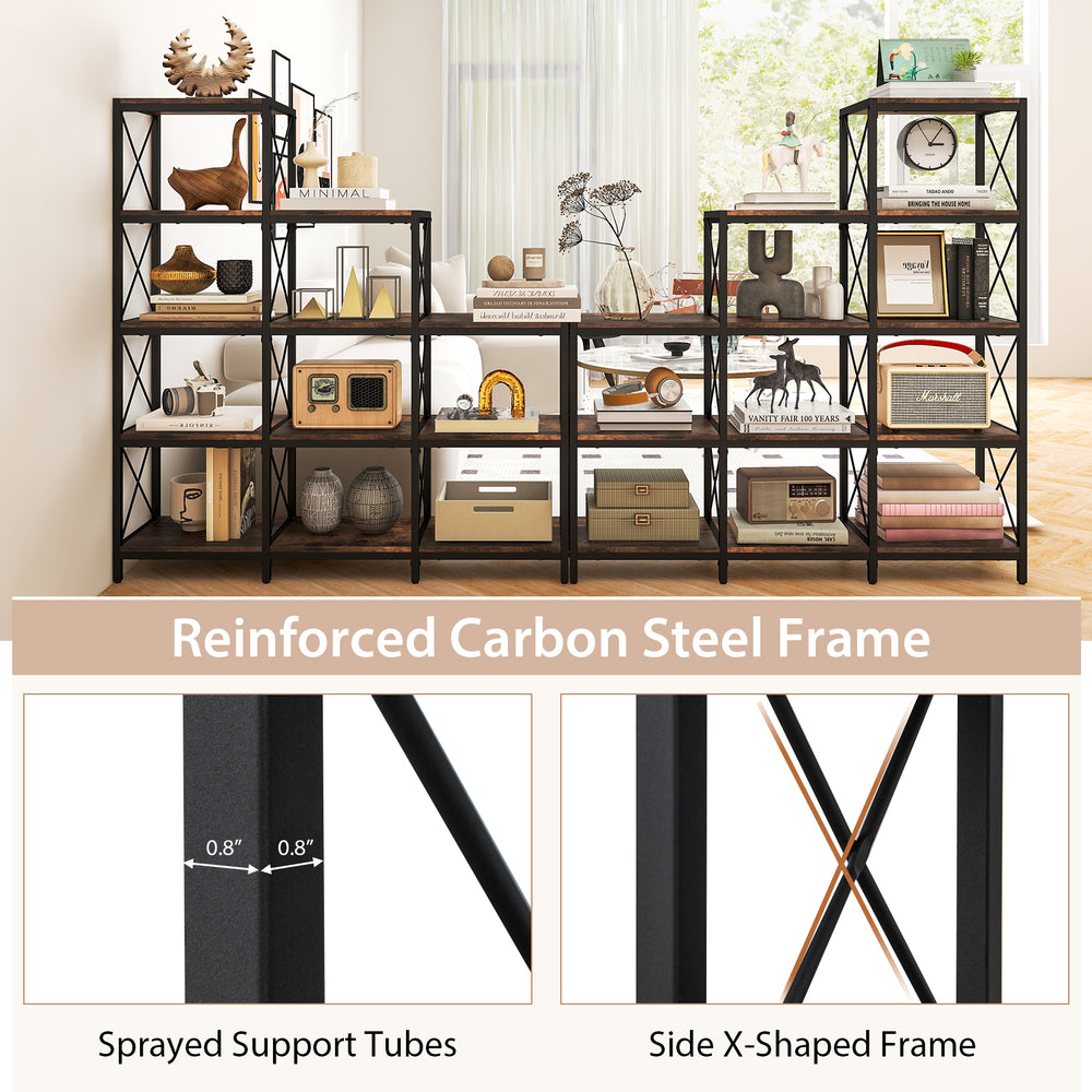 9-cube bookcase in rustic brown with reinforced carbon steel frame, ideal for home office or living room organization.