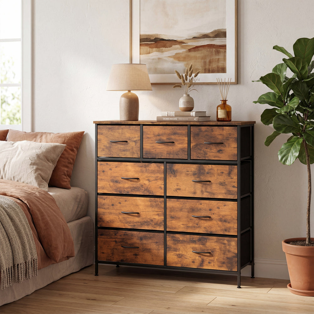 Costway 9-Drawer Fabric Bedroom Dresser with Wooden Top 35313198 New