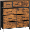 9-drawer fabric dresser with rustic brown finish and wooden top, ideal for bedroom storage and organization.