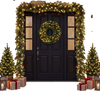 9 FT Christmas garland with 50 warm white LED lights frames a front door in a festive holiday display.