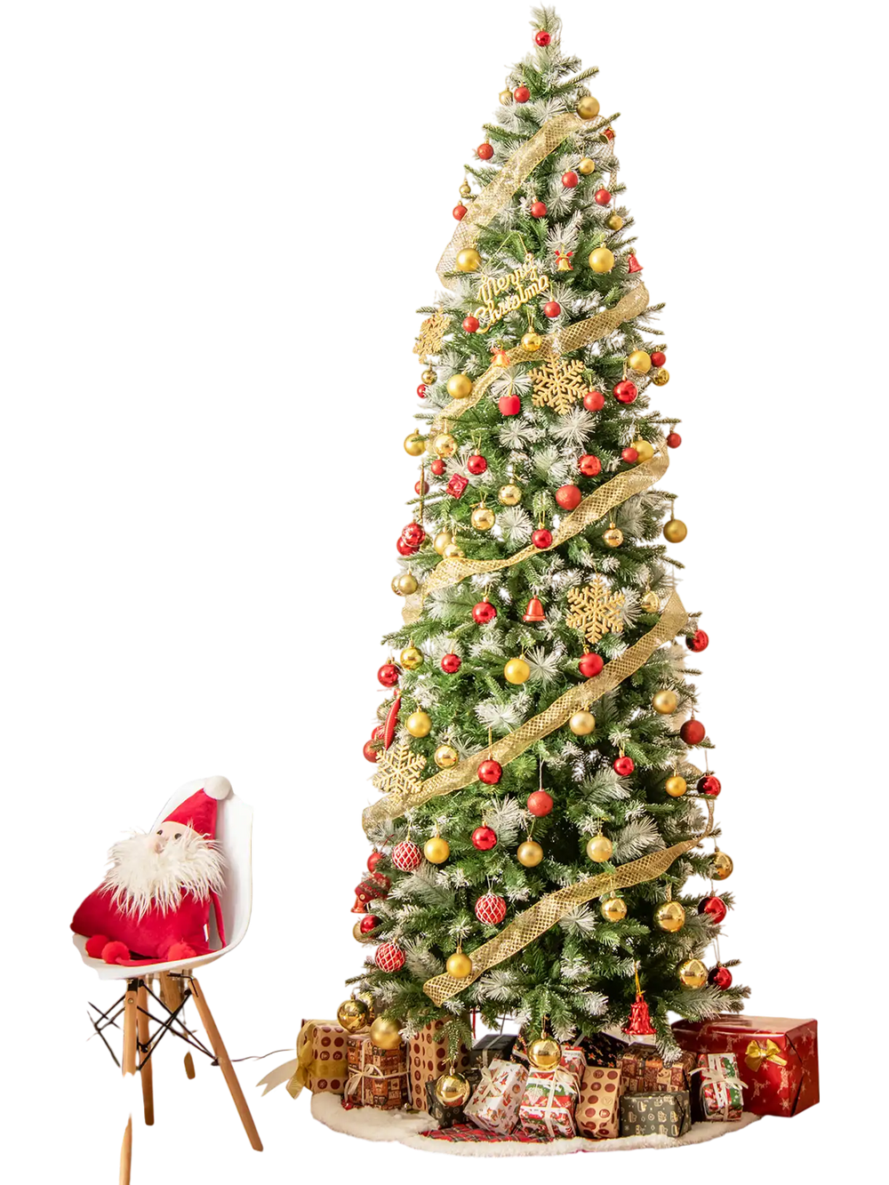 Pencil-shaped 6 FT artificial Christmas tree with warm-white LED lights, featuring lush branch tips for festive decor.