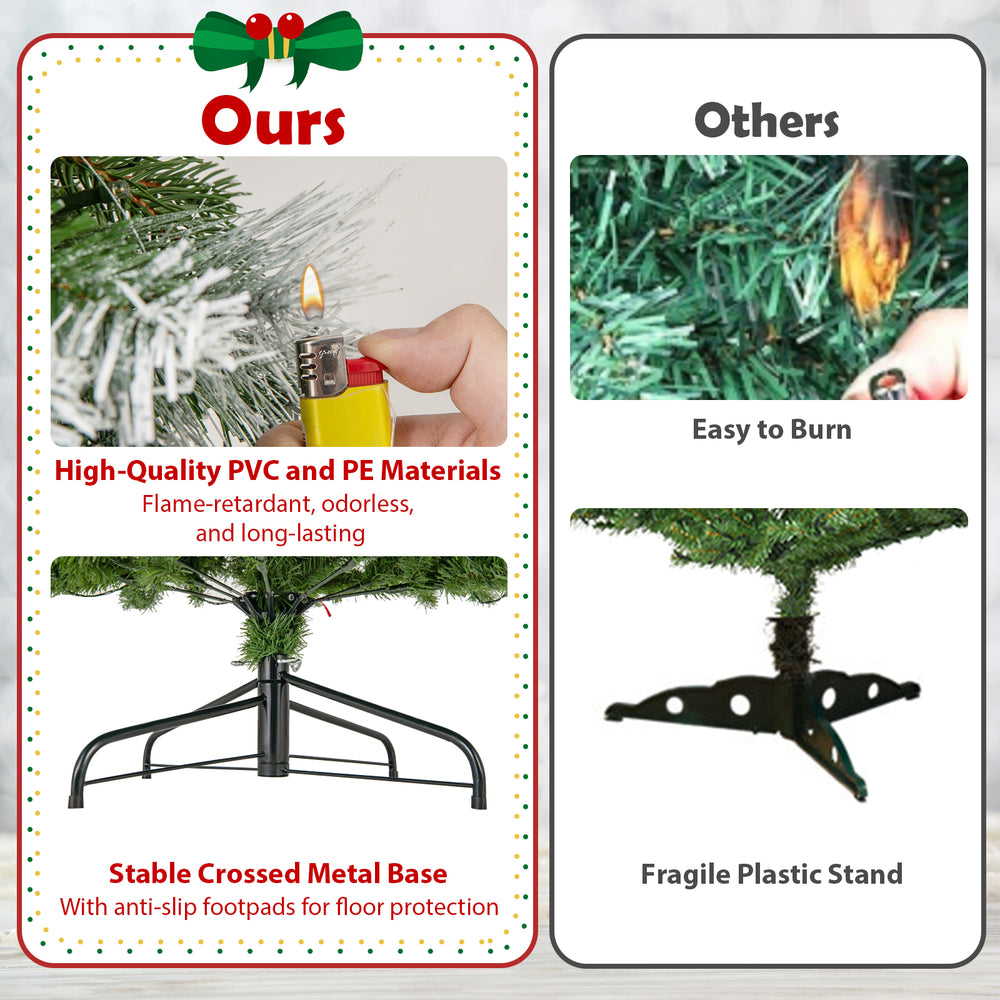 6 FT artificial Christmas tree with warm-white LED lights, flame-retardant PVC, and stable metal base for secure.