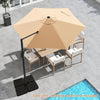9 FT cantilever patio umbrella in beige with vented top, perfect for shading patios and gardens. Umbrella base not.