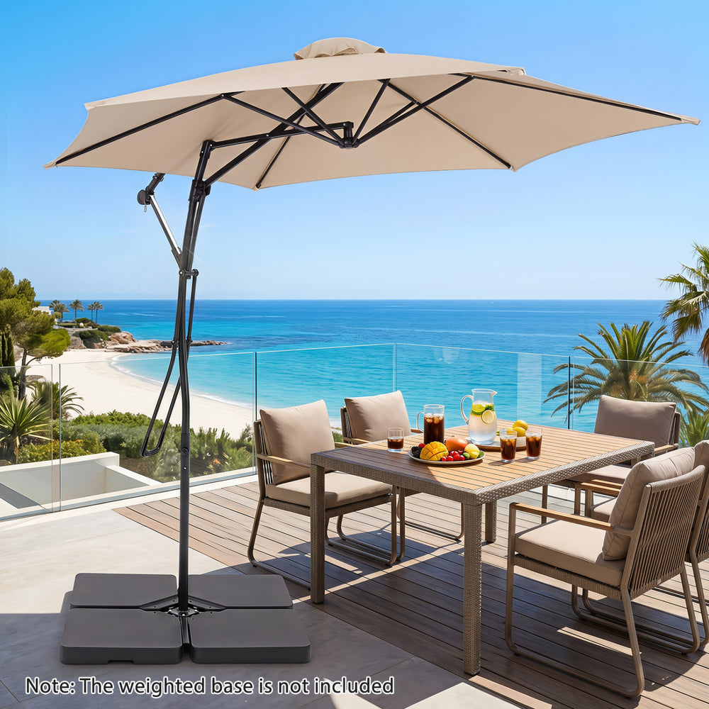 9 FT Cantilever Umbrella with Cross Base Included with Smooth Handle amd Heavy Duty Frame-Beige - Gallery View 1 of 10