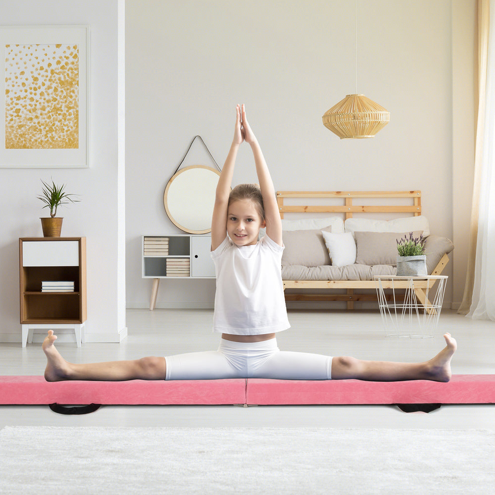 9 FT Folding Gymnastics Balance Beam with Anti-slip Base and Pine Wood Frame-Pink - Gallery View 1 of 10