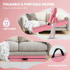 Folding pink gymnastics balance beam with carrying handles, featuring a sturdy pine wood frame for portable training.