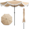 Side view of the 9 FT outdoor tassel umbrella with convenient hoop & loop strap for secure closure and easy transport.
