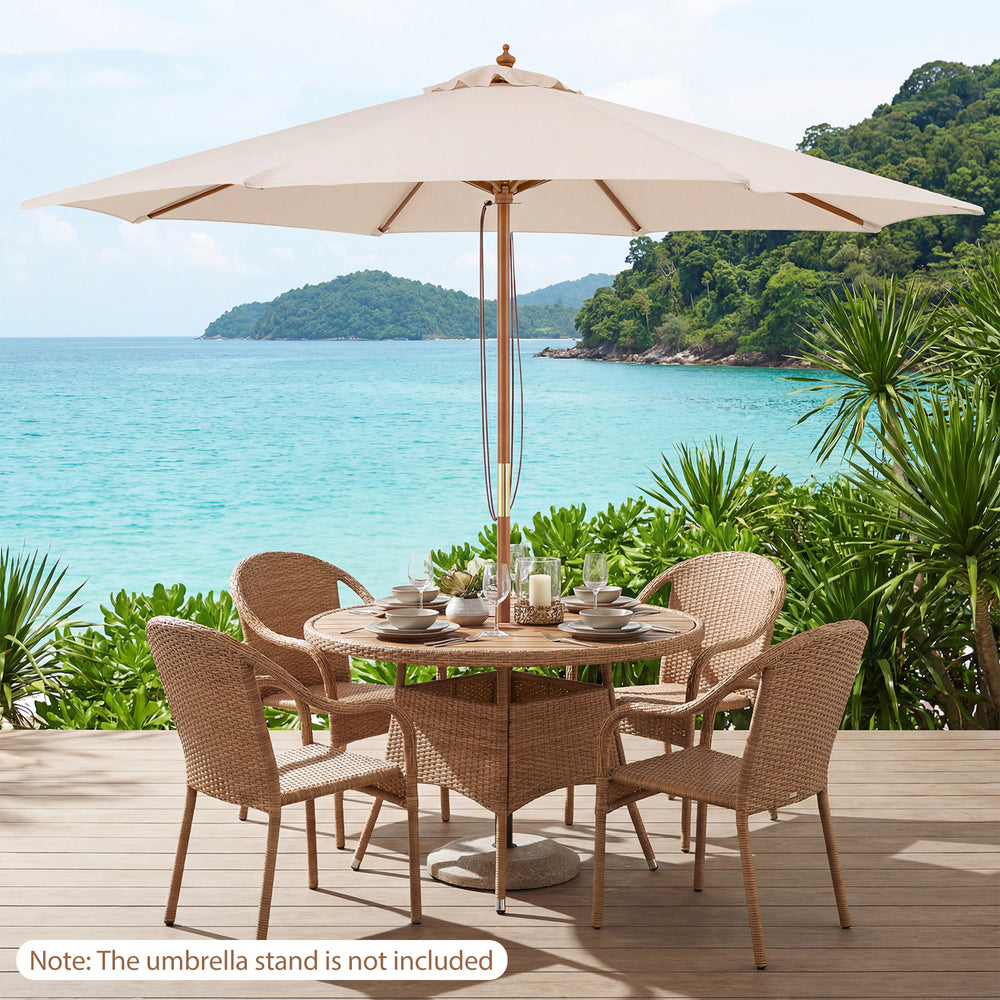 9 FT Patio Umbrella Outdoor Table Market Umbrella with 8 Sturdy Bamboo Ribs-Beige - Gallery View 1 of 10