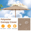 9 FT patio umbrella with brown polyester canopy, featuring sturdy bamboo ribs for reliable sun protection by the pool.
