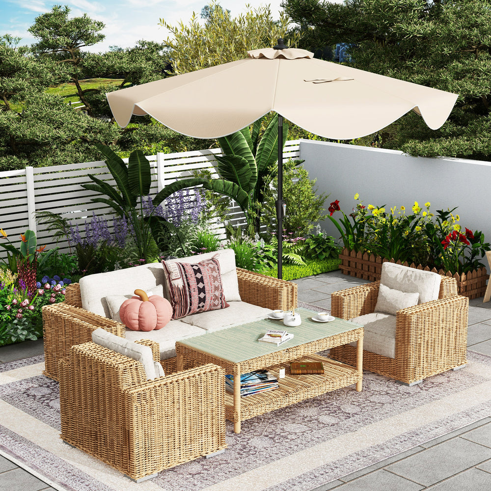 9 ft Patio Umbrella with Crank Handle and Push Button Tilt-Navy丨Costway
