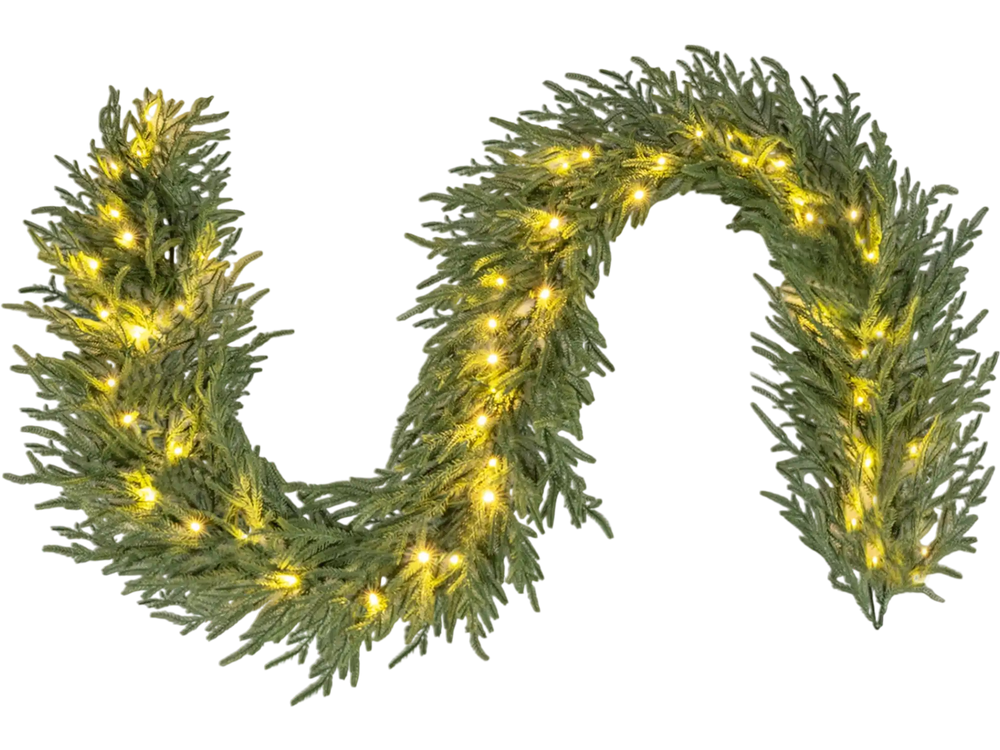 9 FT Pre-lit Artificial Cypress Christmas Garland with 50 Warm White LED Lights and 130 Branch Tips