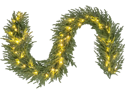 Costway 9' Pre-Lit Artificial Cypress Christmas Garland Warm White LED 130 Tips 10348205 New