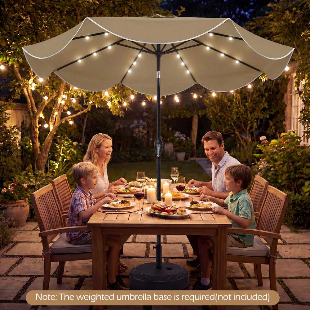 9' patio umbrella with led lights 9 Feet Solar Lighted Market Tilt Adjustment Crank Lift-Blue saving solar panel that charges automatically during the day and illuminates at night without any electricity needed Garvee 9FT Solar LED Patio