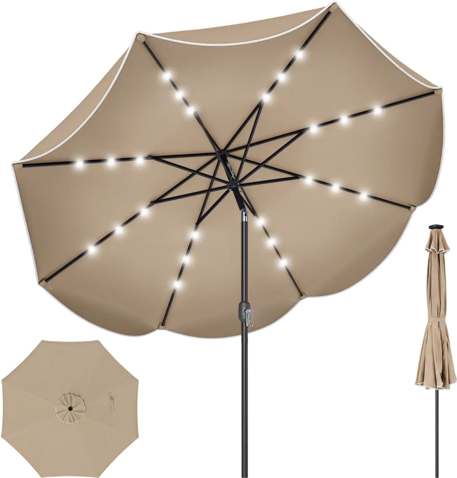 Costway 9' Scalloped Solar Patio Market Table Umbrella w/ 24 LED Lights 54795352 New