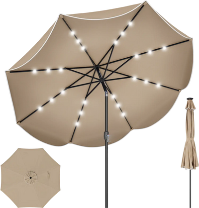 Costway 9' Scalloped Solar Patio Market Table Umbrella w/ 24 LED Lights 54795352 New
