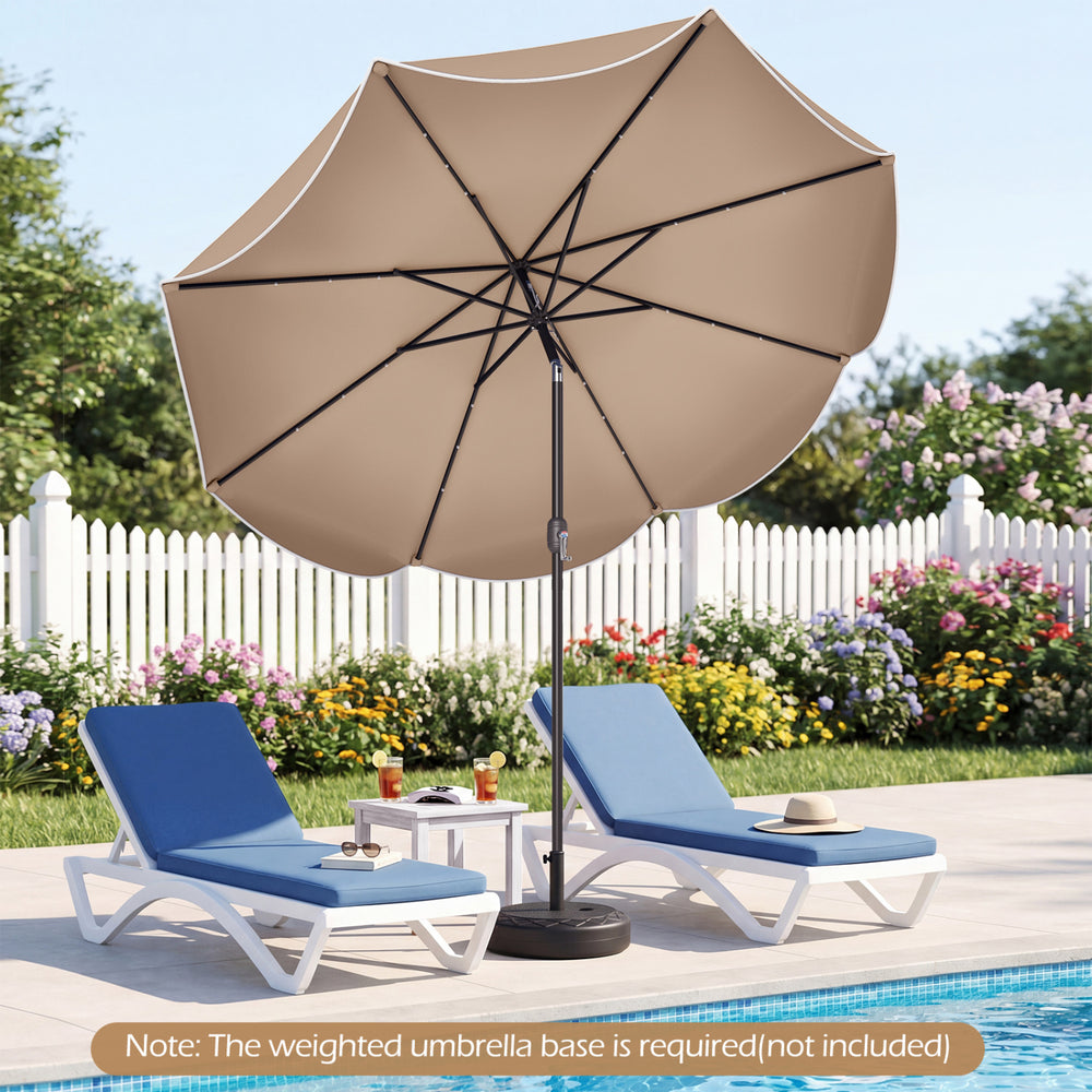 9 ft Scalloped Solar Patio Umbrella Market Table Umbrella with 24 LED Lights-Beige