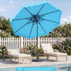 9 FT Solar LED Patio Umbrella Push-Button Tilt and Crank 24 LED Lights and 8 Ribs-Turquoise - Gallery View 1 of 10