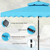Turquoise 9 FT solar LED patio umbrella with push-button tilt, crank, and 24 lights for cozy outdoor gatherings.