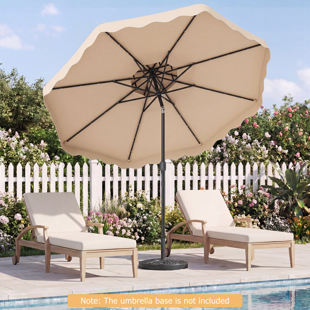 9 FT Solar LED Patio Umbrella Push-Button Tilt and Crank 24 LED Lights and 8 Ribs-Beige - Gallery View 1 of 12