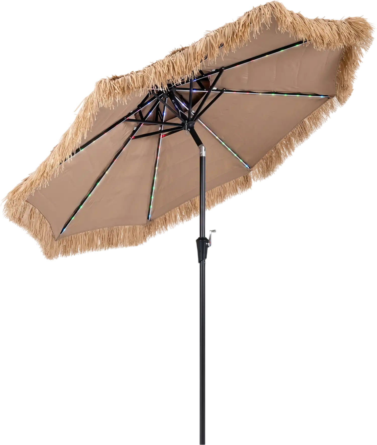 Costway 9' Solar Thatched Tiki Umbrella w/ 96 Multi-Colored Flowing Lights 12 Modes 64396827 New