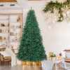 9 feet hinged premium artificial Christmas tree with 3594 branch tips, set in a festive living room for holiday.